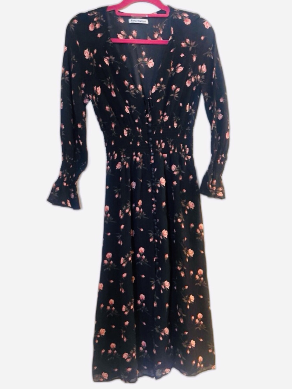 Reformation Fia Floral Black Dress Size 4